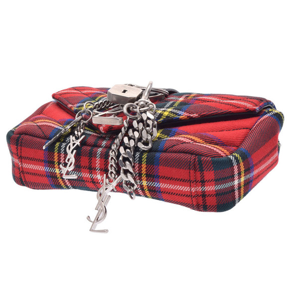 Saint Laurent Punk Check Shoulder Tartan Bag Baby Chain Red - Picture 4 of 12